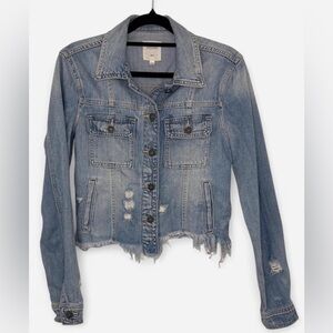 HIDDEN JEANS Rebel Light Wash Distressed Frayed Hem Denim Jacket - Small